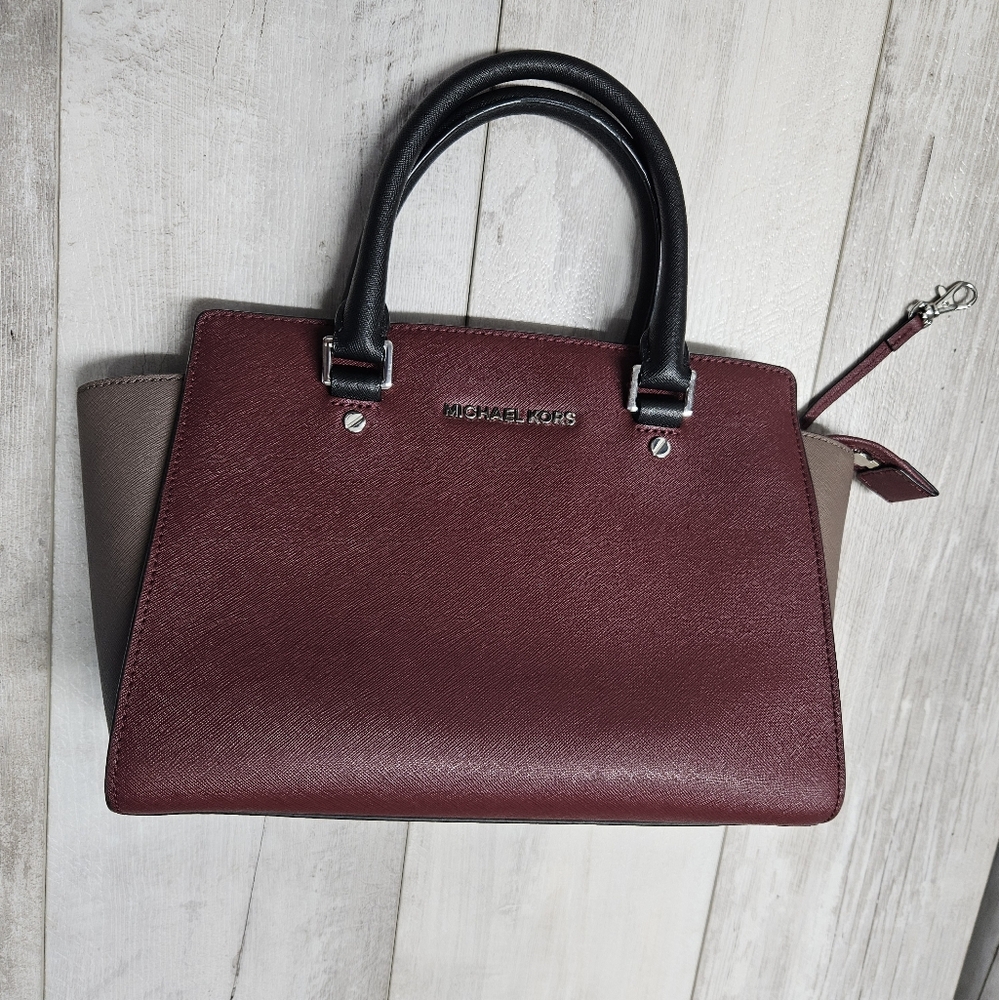 Michael Kors Selma Medium Color Block Leather Satchel